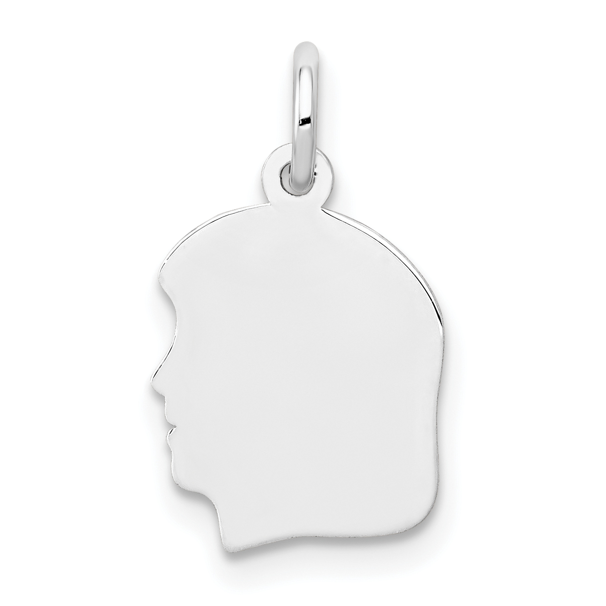 14k White Plain Small.009 Depth Facing Left Engravable Girl Charm (XWM50/09)