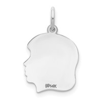 14K White Gold Plain Medium.009 Depth Facing Right Engravable Girl Charm view 3