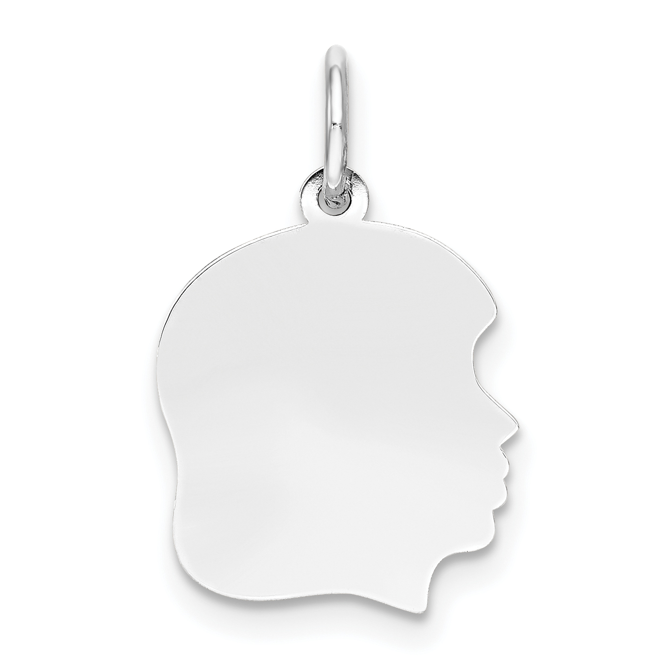14k White Plain Medium.013 Depth Facing Right Engravable Girl Charm (XWM54/13)