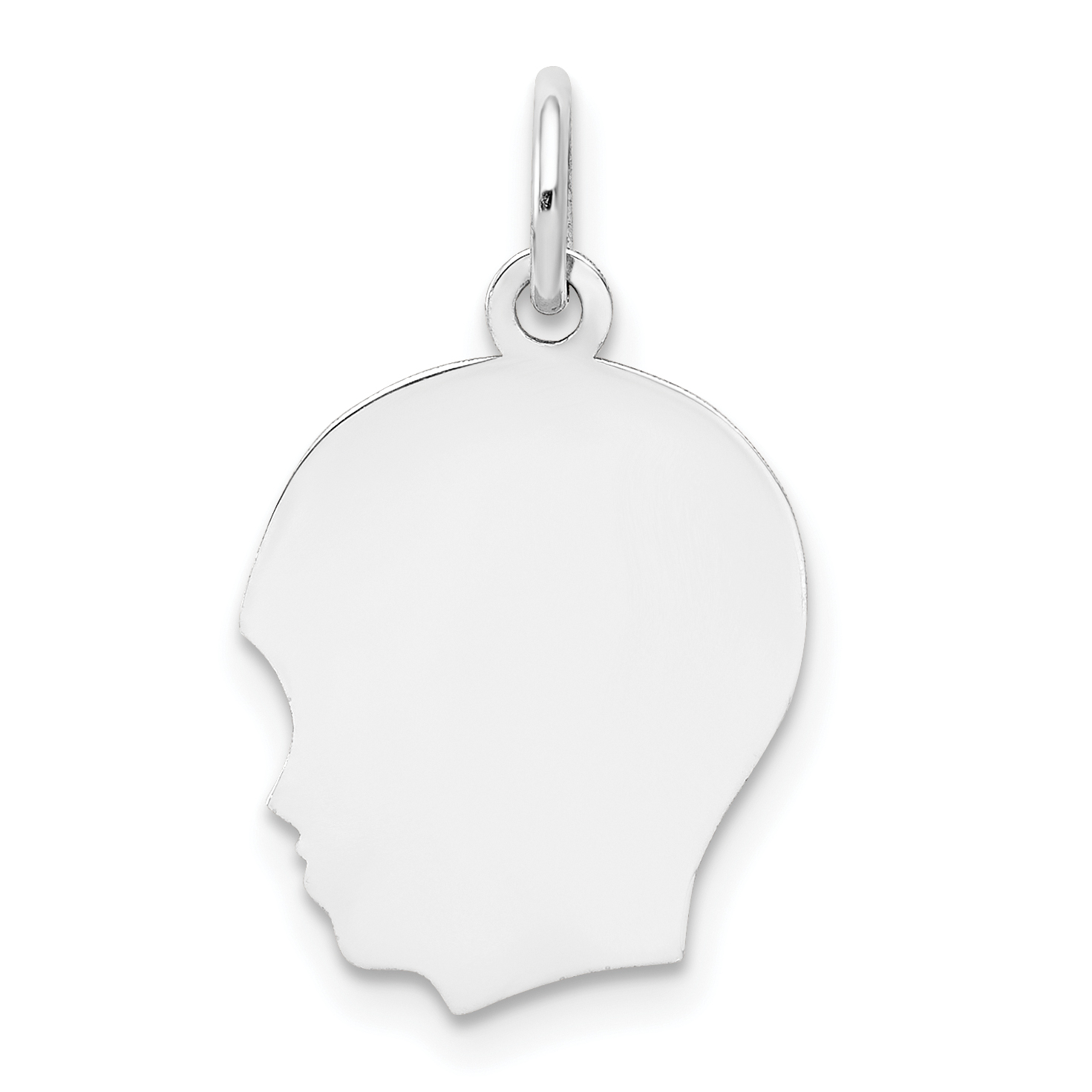 14k White Plain Medium.011 Depth Facing Left Engravable Boy Charm (XWM55/11)