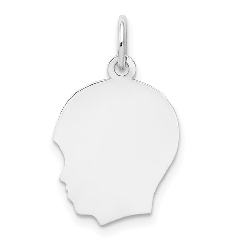 14K White Gold Plain Medium.018 Depth Facing Left Engravable Boy Charm