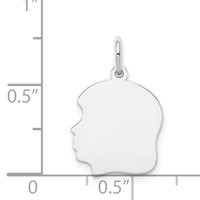 14K White Gold Plain Medium.011 Depth Facing Left Engravable Girl Charm view 3
