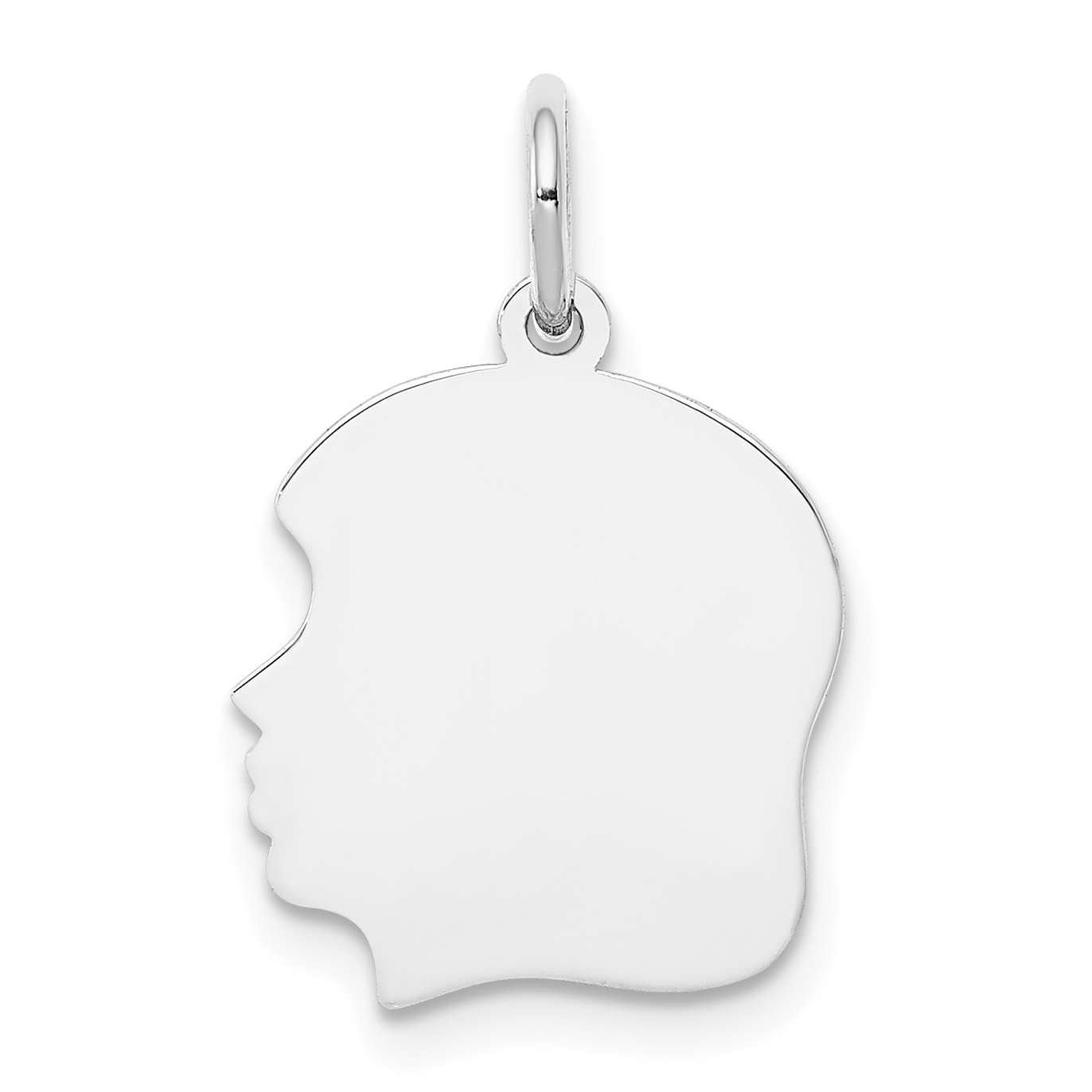 14k White Plain Medium.027 Depth Facing Left Engravable Girl Charm (XWM56/27)