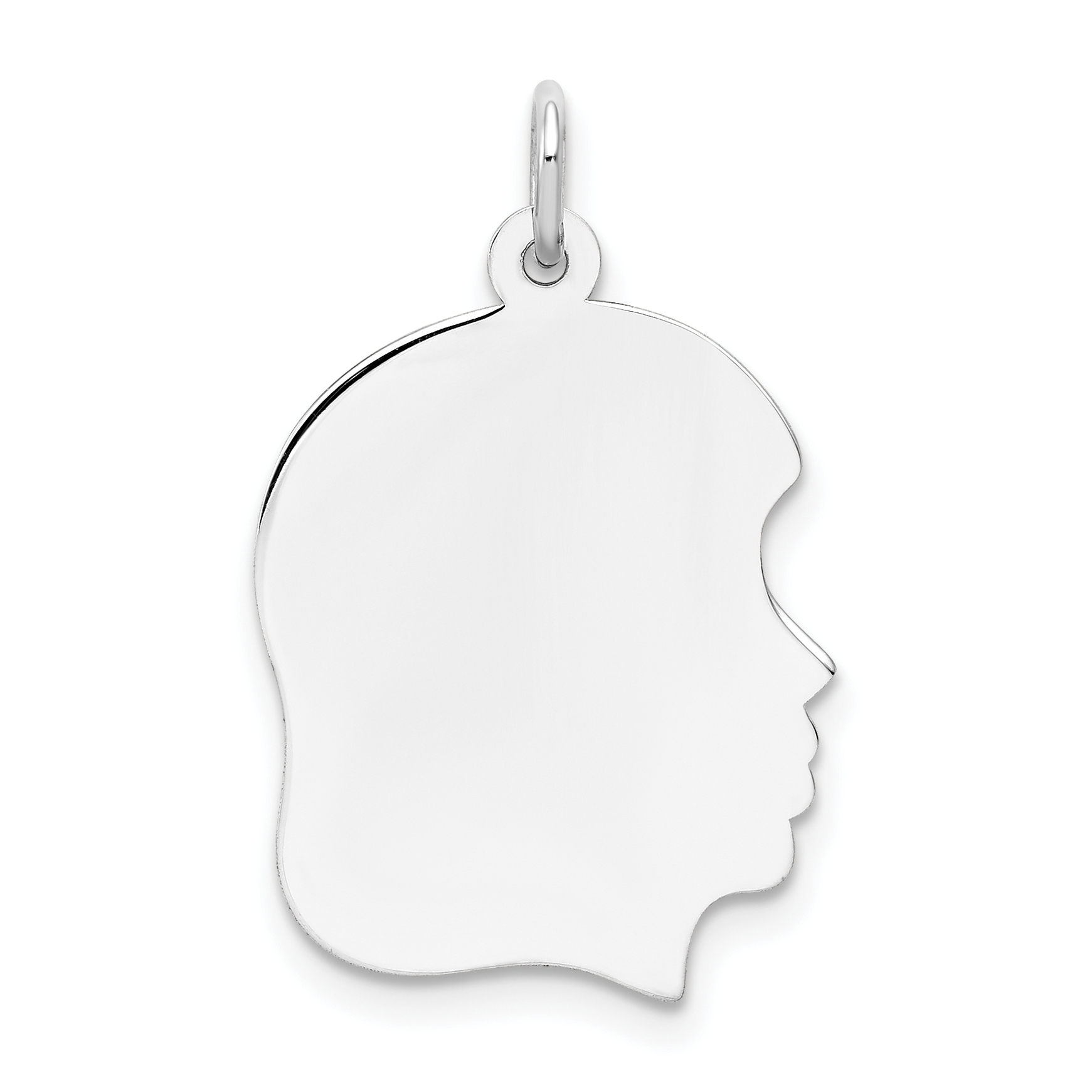 14k White Plain Medium.018 Depth Facing Right Engravable Girl Charm (XWM60/18)