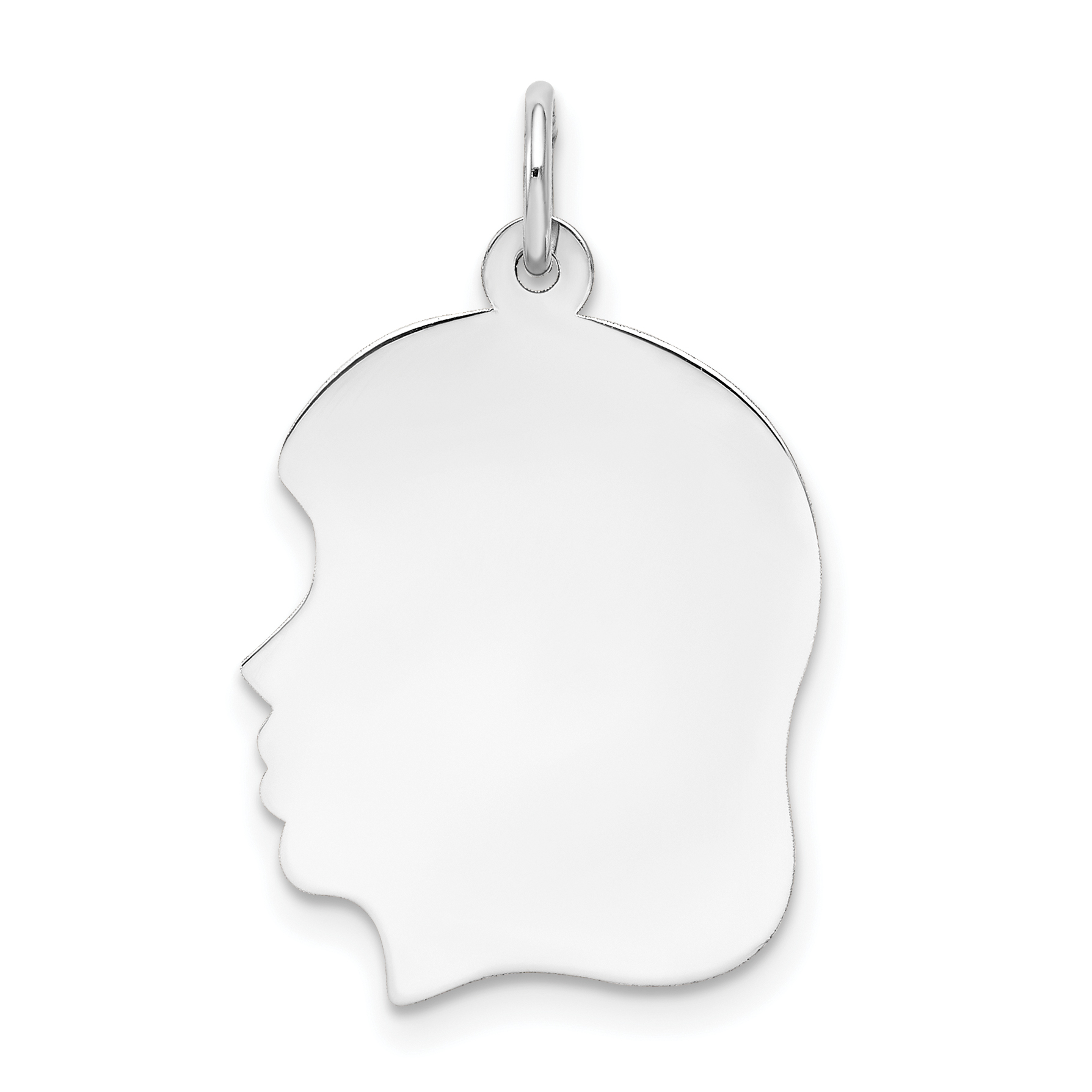 14k White Plain Medium.013 Depth Facing Left Engravable Girl Charm (XWM62/13)