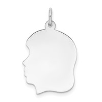 14K White Gold Plain Medium.013 Depth Facing Left Engravable Girl Charm view 1