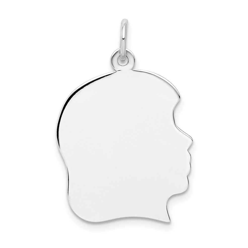 14K White Gold Plain Large.013 Depth Facing Right Engravable Girl Charm
