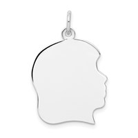 14K White Gold Plain Large.013 Depth Facing Right Engravable Girl Charm view 1