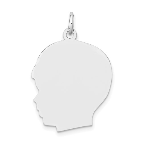 14K White Gold Plain Large.013 Depth Facing Left Engravable Boy Charm