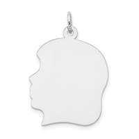 14K White Gold Plain Large.011 Depth Facing Left Engravable Girl Charm view 1