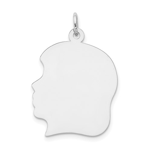 14K White Gold Plain Large.018 Depth Facing Left Engravable Girl Charm