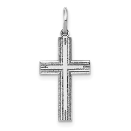 14K White Gold Solid Laser Etched Cross Pendant