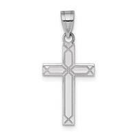 14K White Gold Solid Laser Etched Cross Pendant view 1