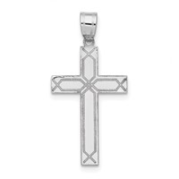 14K White Gold Solid Laser Etched Cross Pendant view 1