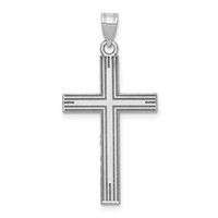 14K White Gold Solid Laser Etched Cross Pendant view 1
