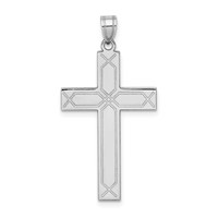 14K White Gold Solid Laser Etched Cross Pendant view 1