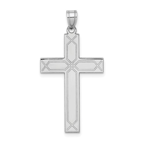 14K White Gold Solid Laser Etched Cross Pendant