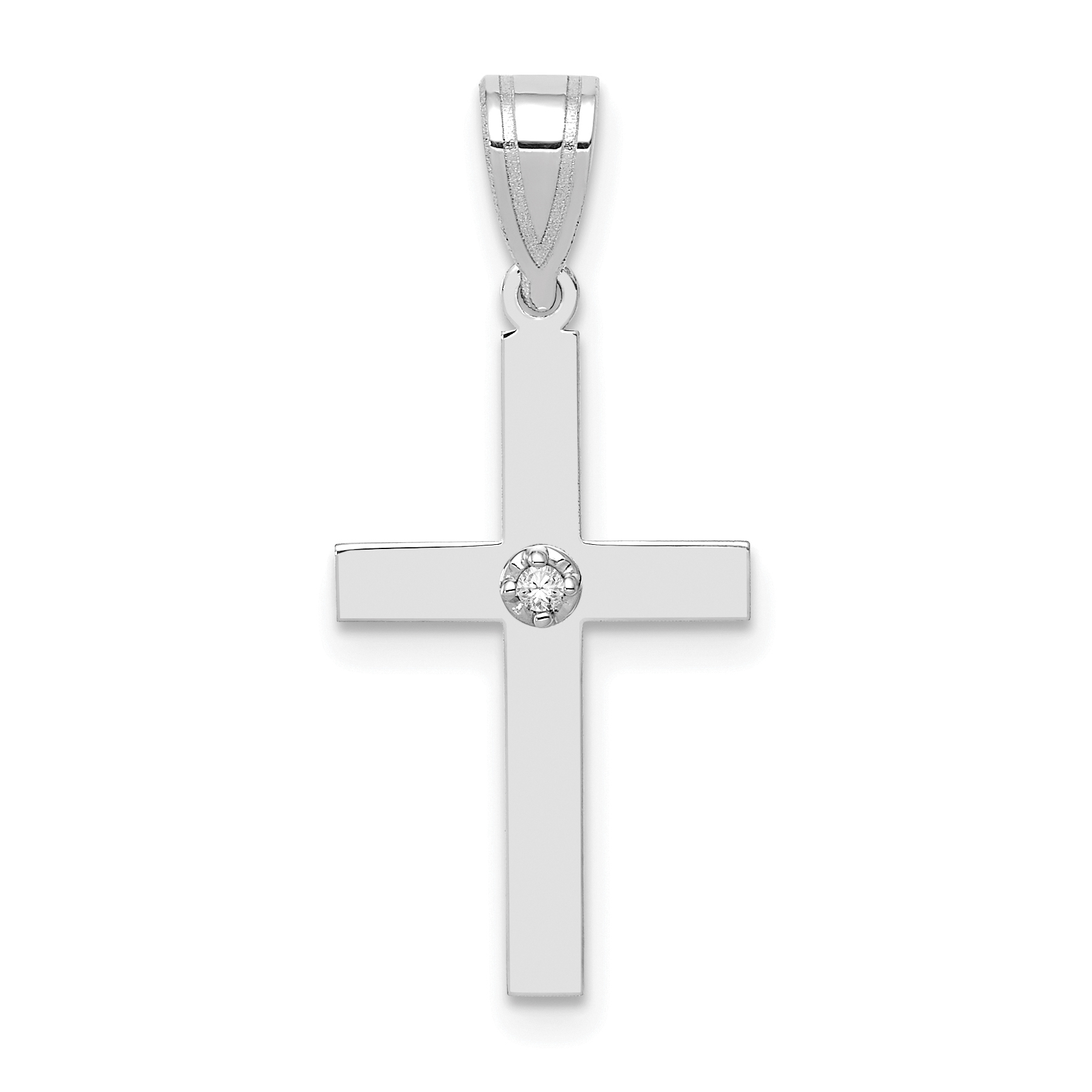 14k White Gold .01ct. Diamond Cross Pendant (XWR37)