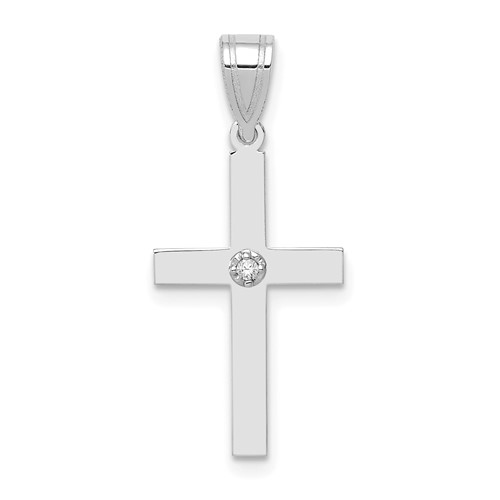 14K White Gold.01 Carat Diamond Cross Pendant