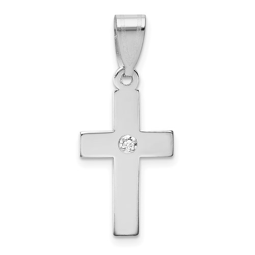 14K White Gold.01 Carat Diamond Cross Pendant