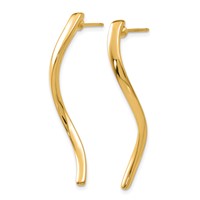14K Yellow Gold Polished Long Curled Post Earrings view 2