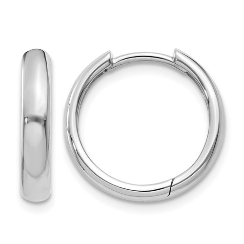 14K White Gold Round Hinged Hoop Earrings