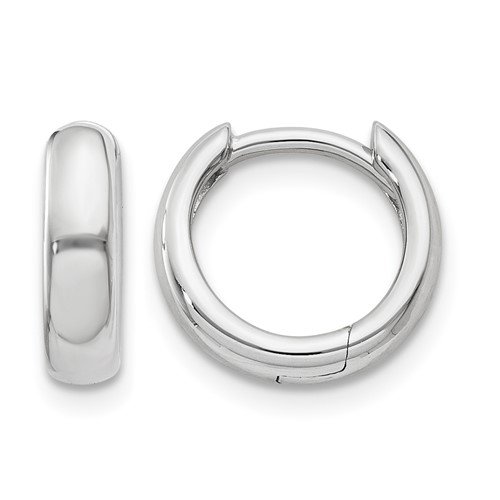 14K White Gold Round Hinged Hoop Earrings