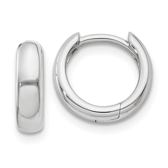 14k White Gold Round Hinged Hoop Earrings