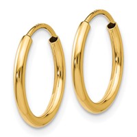 14K Yellow Gold 1.5x 15mm Polished Round Endless Tube Hoop Earrings view 2