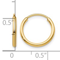 14K Yellow Gold 1.5x 15mm Polished Round Endless Tube Hoop Earrings view 4