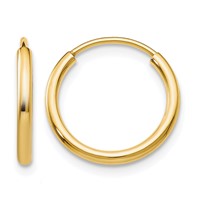 14K Yellow Gold 1.5x 15mm Polished Round Endless Tube Hoop Earrings view 1