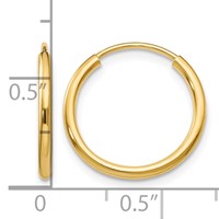 14K Yellow Gold 1.5x 16mm Polished Round Endless Tube Hoop Earrings view 4