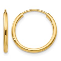 14K Yellow Gold 1.5x 16mm Polished Round Endless Tube Hoop Earrings view 1