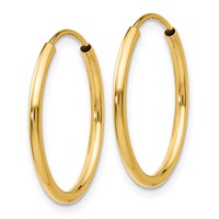 14K Yellow Gold 1.5x 17mm Polished Round Endless Tube Hoop Earrings view 2