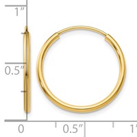 14K Yellow Gold 1.5x 17mm Polished Round Endless Tube Hoop Earrings view 4