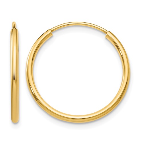 14K Yellow Gold 1.5x 17mm Polished Round Endless Tube Hoop Earrings