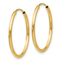 14K Yellow Gold 1.5x 23mm Polished Round Endless Tube Hoop Earrings view 2