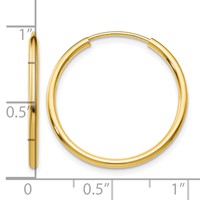14K Yellow Gold 1.5x 23mm Polished Round Endless Tube Hoop Earrings view 4