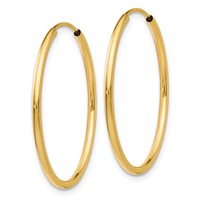 14K Yellow Gold 1.5x 26mm Polished Round Endless Tube Hoop Earrings view 2