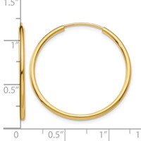 14K Yellow Gold 1.5x 26mm Polished Round Endless Tube Hoop Earrings view 4