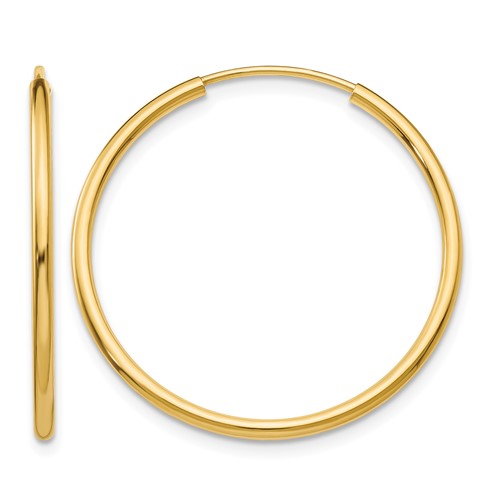 14K Yellow Gold 1.5x 26mm Polished Round Endless Tube Hoop Earrings