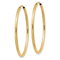 14K Yellow Gold 1.5x 30mm Polished Round Endless Tube Hoop Earrings view 2