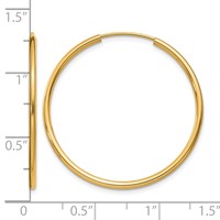 14K Yellow Gold 1.5x 30mm Polished Round Endless Tube Hoop Earrings view 4