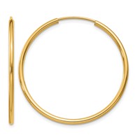 14K Yellow Gold 1.5x 30mm Polished Round Endless Tube Hoop Earrings view 1