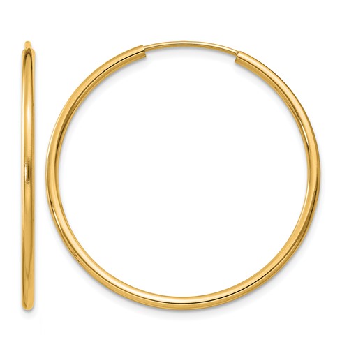 14K Yellow Gold 1.5x 30mm Polished Round Endless Tube Hoop Earrings