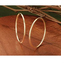 14K Yellow Gold 1.5x 38mm Polished Round Endless Tube Hoop Earrings view 5