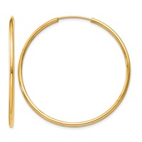 14K Yellow Gold 1.5x 38mm Polished Round Endless Tube Hoop Earrings view 1