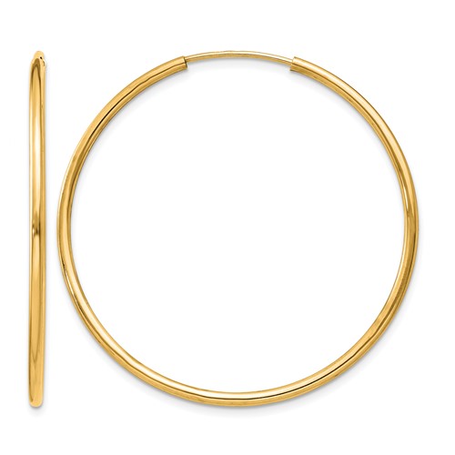 14K Yellow Gold 1.5x 38mm Polished Round Endless Tube Hoop Earrings