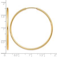 14K Yellow Gold 1.5x 40mm Polished Round Endless Tube Hoop Earrings view 4