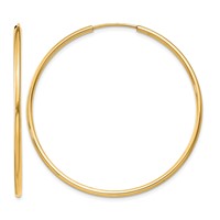 14K Yellow Gold 1.5x 40mm Polished Round Endless Tube Hoop Earrings view 1